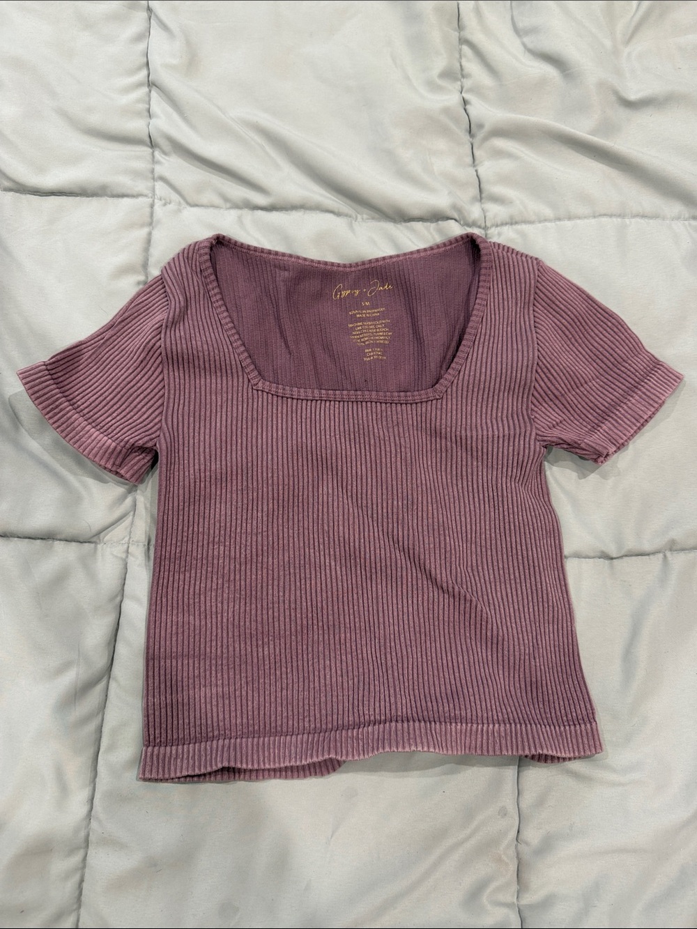 Ribbed mauve square neck top